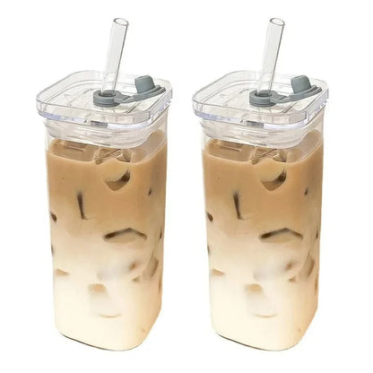 1pcs Square Health-Resistant Coffee Class c Lid and Straw — прозрачное молоко, чай и сок для домашнего или барного пива