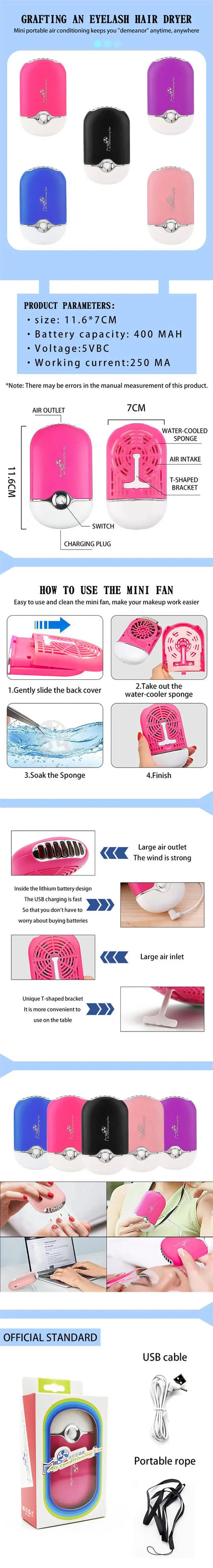 MASSA USB Mini-Lashes Fann – Сухожилие с быстродействующими респираторами, Инструмент расширения респираторной системы для профессионального макияжа