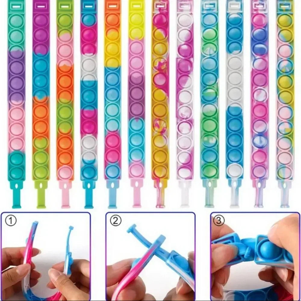 12/24/36PCS Cilicone Colorful Bubble Rristboard — детские вечеринки, подарки в день рождения, свадебные сувениры, карнавал и праздничные браслеты