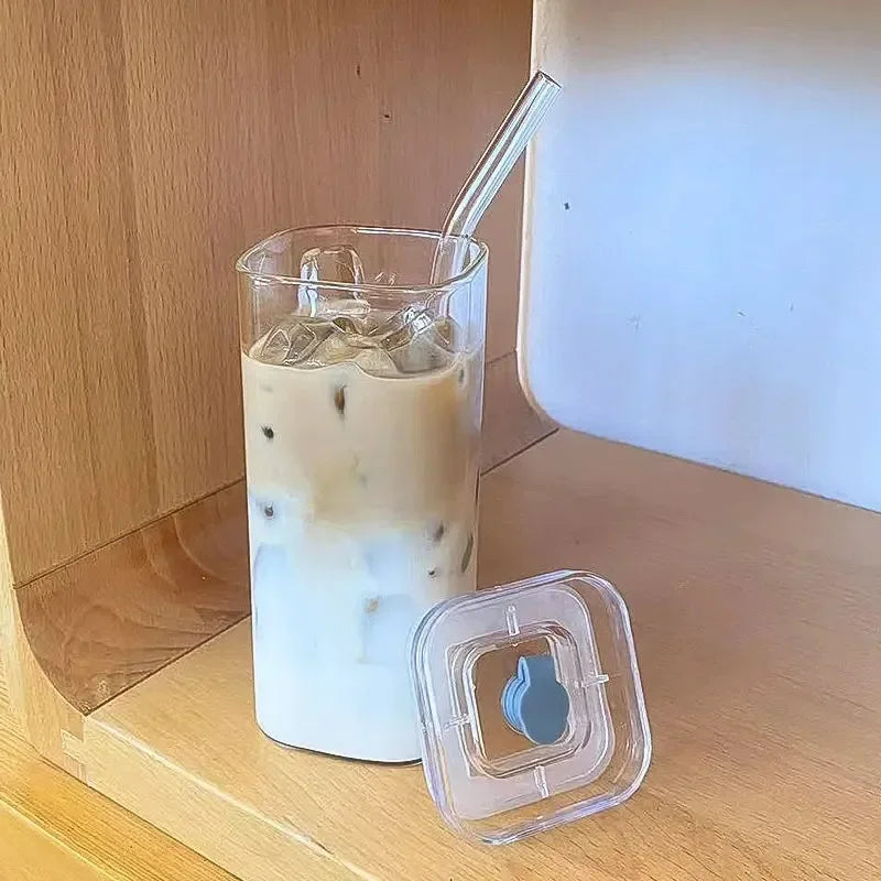 1pcs Square Health-Resistant Coffee Class c Lid and Straw — прозрачное молоко, чай и сок для домашнего или барного пива