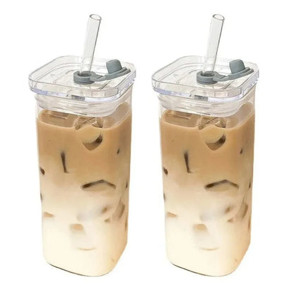 1pcs Square Health-Resistant Coffee Class c Lid and Straw — прозрачное молоко, чай и сок для домашнего или барного пива